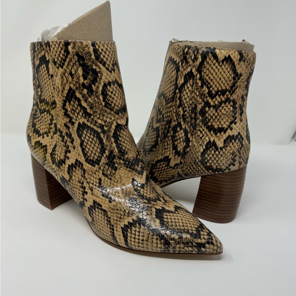 Marc Fisher Snakeskin Zip Ankle Boot with Block Heel. NWOT